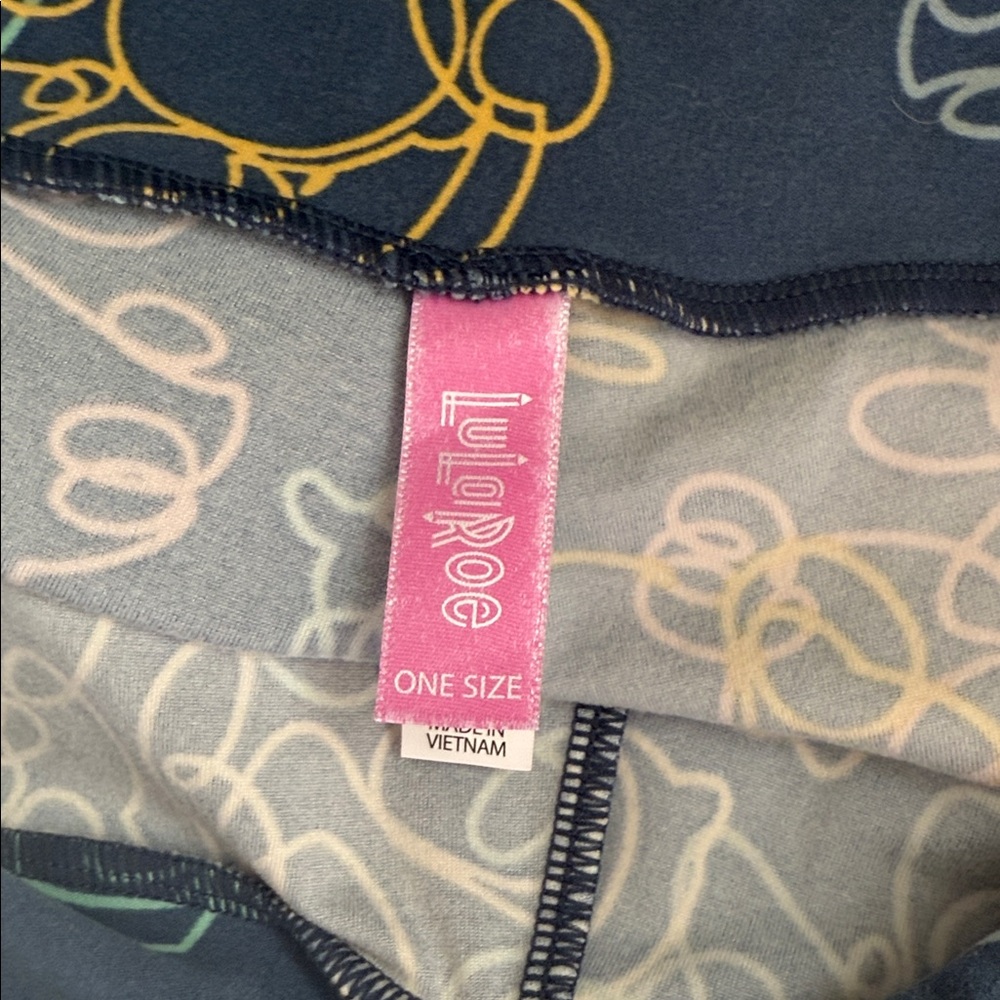 LuLaRoe OS Leggings Disney Minnie Mouse Blue Grafitti Scribble - Picture 3 of 4